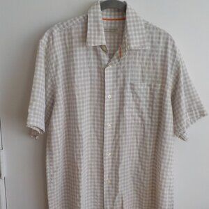 Mens Shirt - Island Republic - Medium - Short Sleeve - Tan/White Plaid  (430)